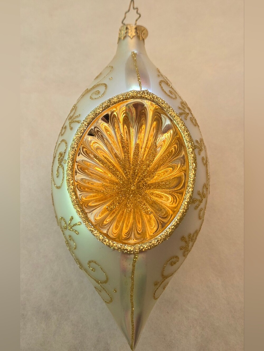 Gold-Accented White Glass Christmas Ornament